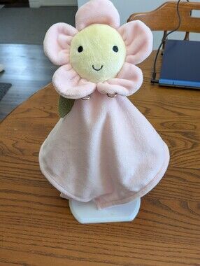 George  Walmart. Pink & Yellow Flower Lovey . GUC. 12 Inches.  Velvety Plush.